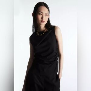 COSCowl-Neck Gathered Sleeveless Top Black XS